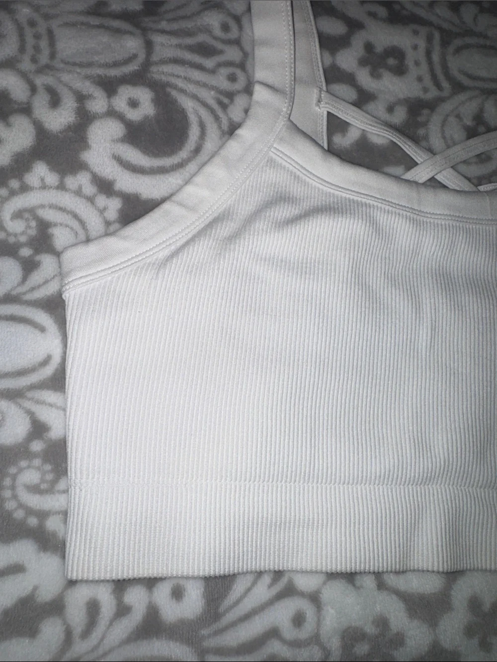 White Strappy Back Ribbed Bralette Sports Bra Tank